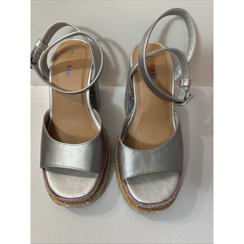 Torrid Rainbow Double Platform Heel Sandal 9 Pride Pastel Rhinestone Holographic - Picture 5 of 15